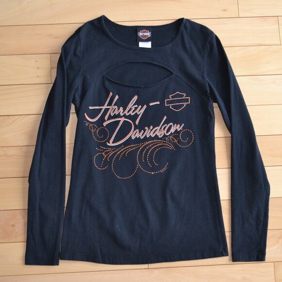 Harley Davidson Cut Out Long Sleeve Tee Size Medium - Picture 1 of 5